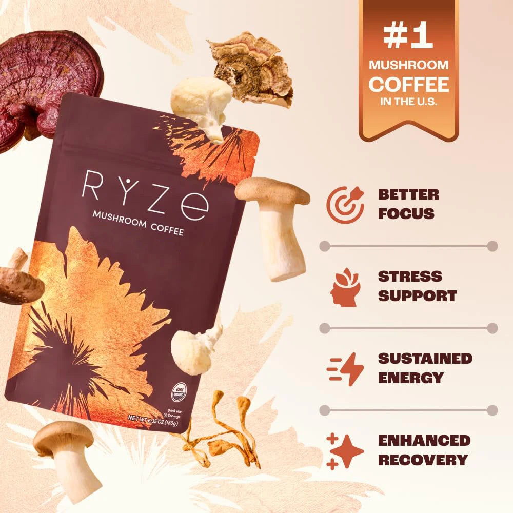 Organic Mushroom Coffee Powder with 6 Adaptogenic Mushroom Daily Instant Coffee for Better Energy Focus Digestion Immunity