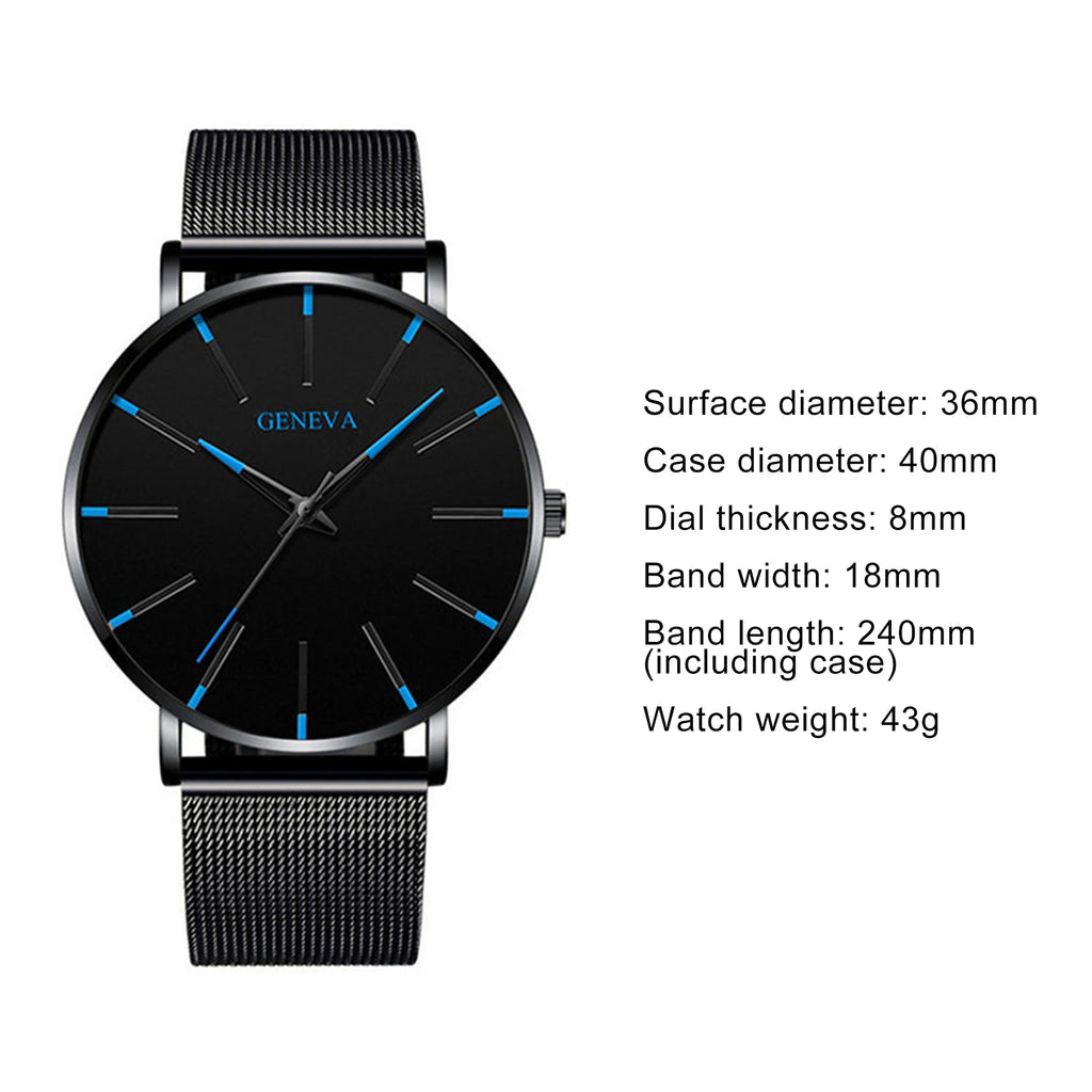 Minimalist Geneva Watch for Men Large Round Dial Mesh Strap Water Resistant Business Casual Quartz Wristwatch