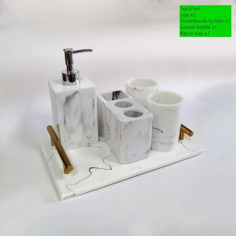 Bathroom Accessory Set, 1pcs Marble Look Bathroom Accessories Sets, Bathroom Toothbrush Holder & Soap Dispenser Set, Home Decor
