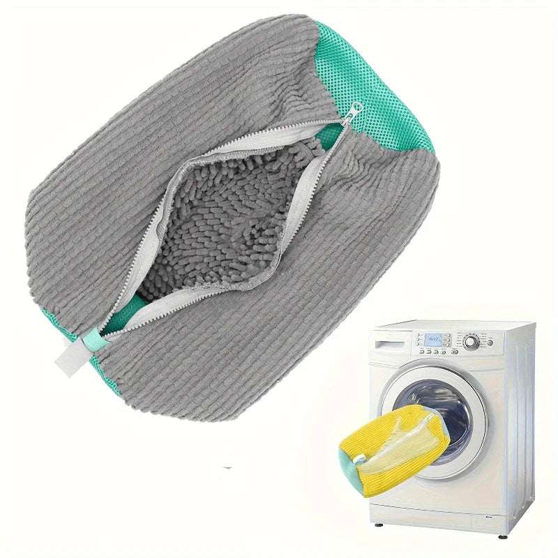 Durable Mesh Shoe Wash Bag with Zipper Rich Fluff Inside Protects Sneakers Casual Shoes in Washer Dryer Travel Storage Organizer
