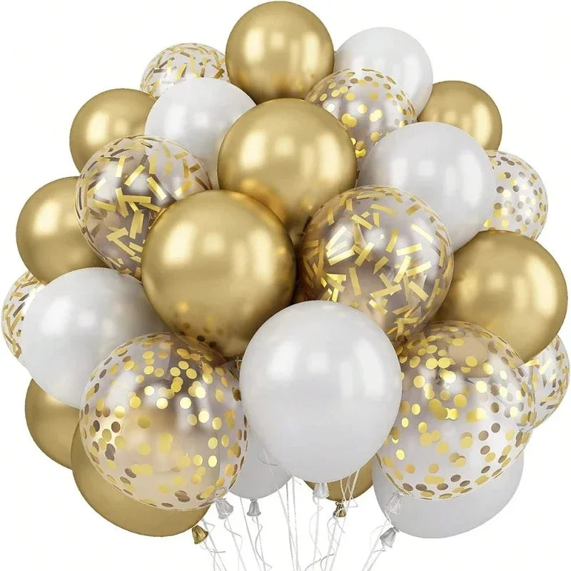 30Pcs 12 Inch White And Golden Balloons Pearl White Balloons Golden Confetti Balloons For Birthday Weddings Anniversary Party