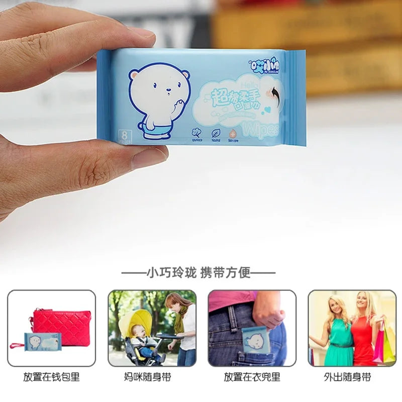 64pcs Disposable Mini Hand Wipes/Portable Travel Size Special Extraction Hand and Mouth Cleaning Wipes Fo Home School Supplies