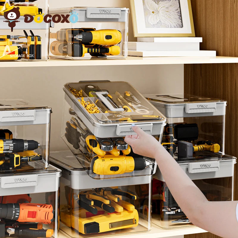 Tool Storage Box, Large Capacity Organizer Case with Removable Dividers, Portable Heavy Duty Plastic Toolbox for Hardware, Works