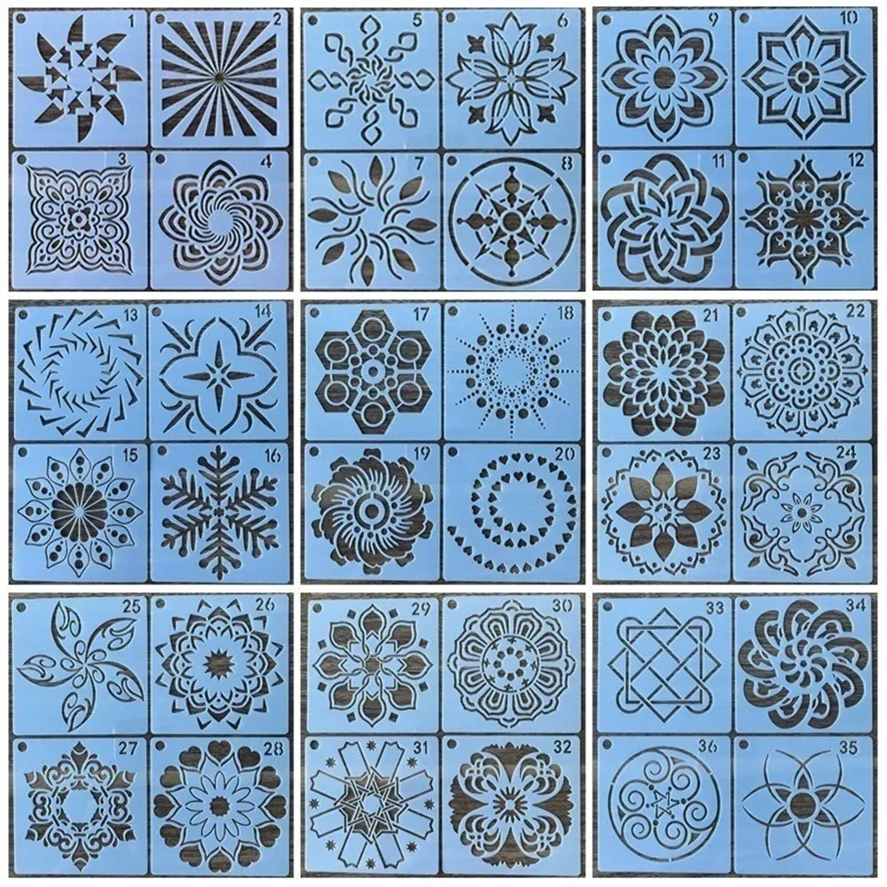 STONEGO 36 Mandala Templates Creative Wall Painting Cabinet Painting Mandala Template Diy Skeleton Template