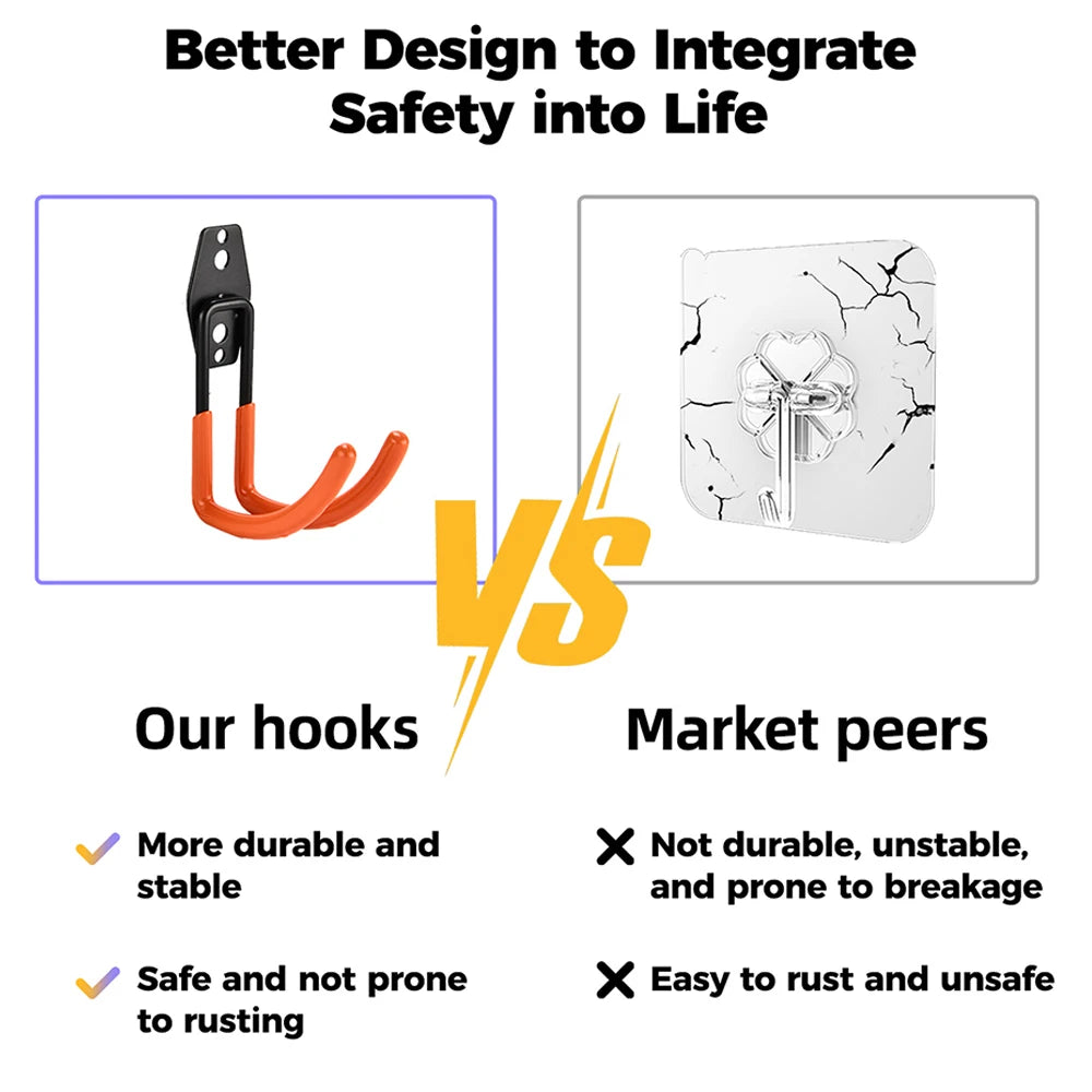 Heavy Duty Metal Hook Garage Organizer Wall Mount Bicycle Hanger Hooks Wall Mount Anti-slip Storage Hook For Ladders Garden Tool