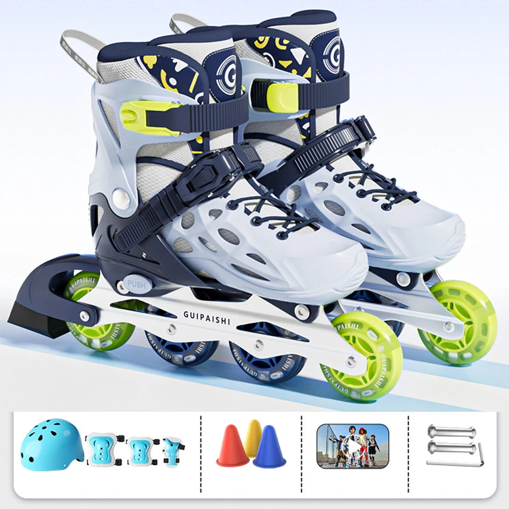Inline Roller Skates With Helmet, Elbow And Knee Pads Shoe Bag Set Flash 4 Wheels Sneakers For Boys Girls Adjustable Skate Shoes