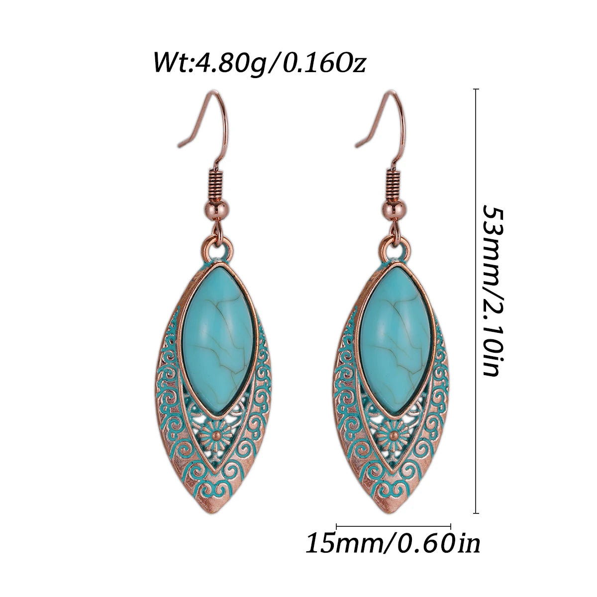 Antique New Blue Stone Turquoise Earring for Women Boho Fashion Bronze Geometric Water Drop Flower Dangle Earrings Jhumka