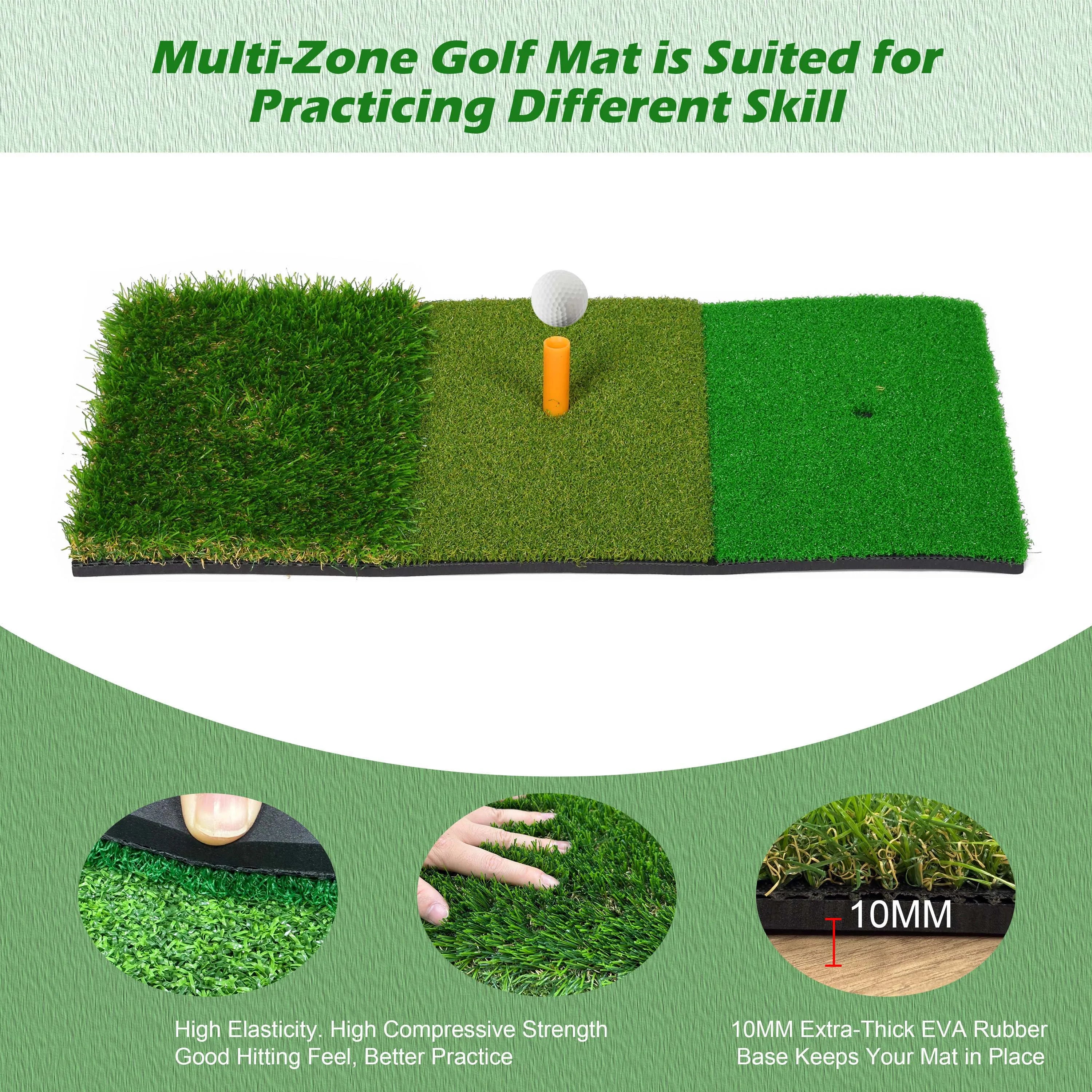 Golf Hitting Mat 30*60Cm Indoor Outdoor Mini Practice Durable PP Grass Pad Backyard Exercise Golf Training Mat With Rubber TEE