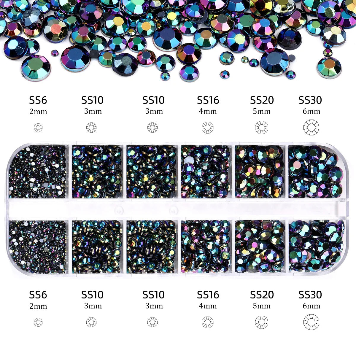 Nail Art Rhinestones Kit 2400pcs Nail Gems Ab Flatback Rhinestones Gems Stones with Storage Organizer for Design Bright Holiday