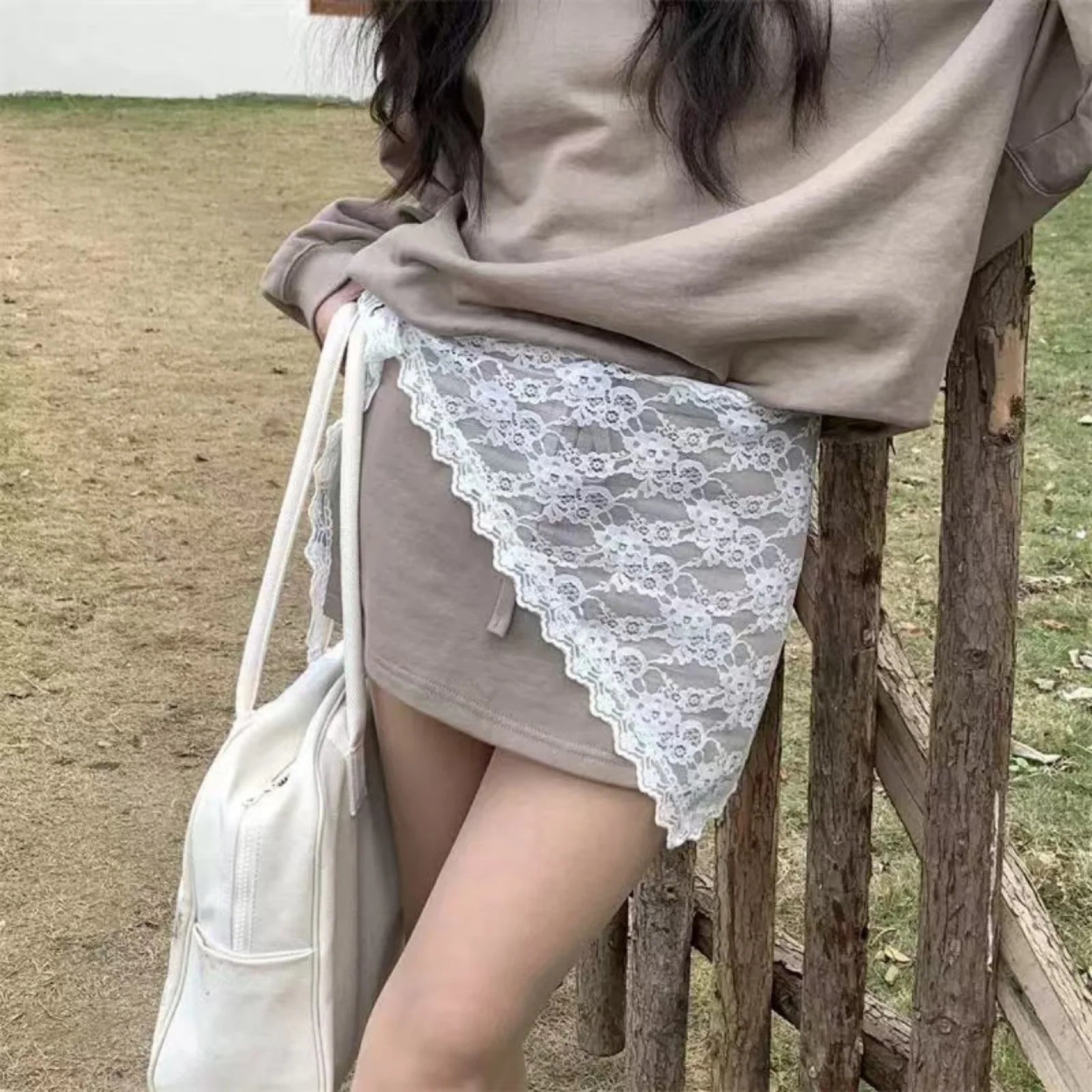 New Triangle Short Skirt Half Skirt Butt Curtain Skirt Lace Trim Small Apron Knitting Lace Stacked Ins Korean Spring Headscarf