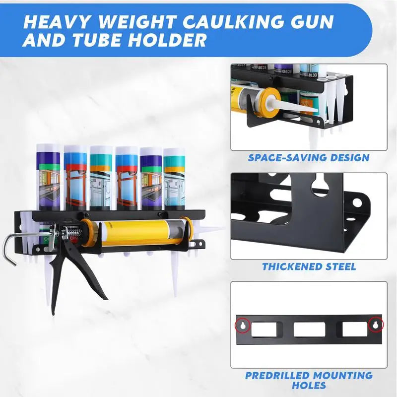 Caulking Tube Rack Grease Tube Rack Wall Mounted Sealant Organizer Tube Storage Caulking Tool Organizer Holds 6 Tubes