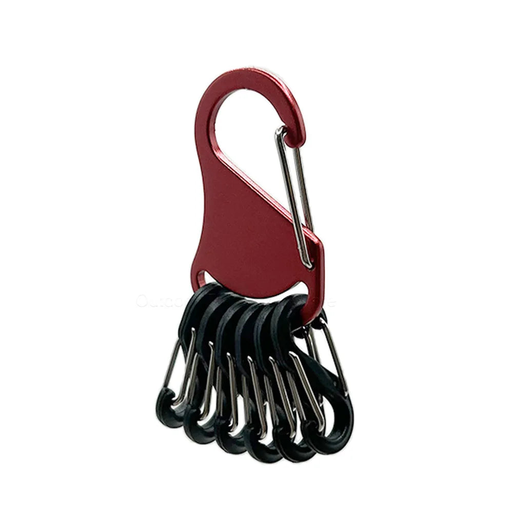Tactical Aluminum Alloy Chem Light Holders Carabiner Clip with 6 S-Biners Glow Sticks Key Storage Buckle for Outdoor Camping