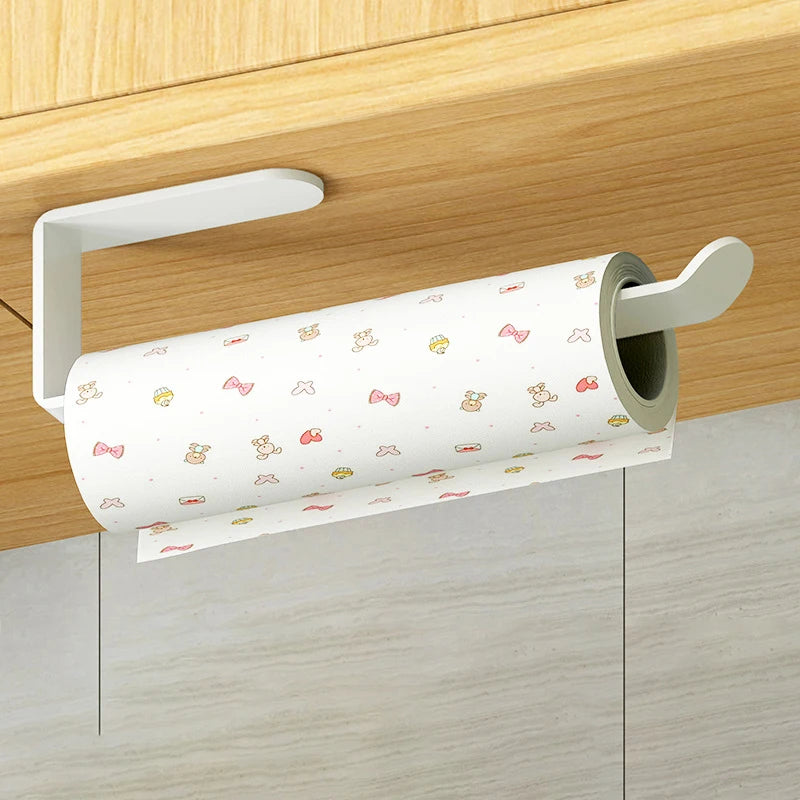 Space Saving Self Adhesive Wall Mounted Tissue Holder Kitchen Storage Organizer Dual Purpose Toilet Paper Hand Towels No Drill