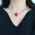 Sweet and lovely temperament acrylic red love pendant contrast color choker short collarbone chain jewelry necklace women