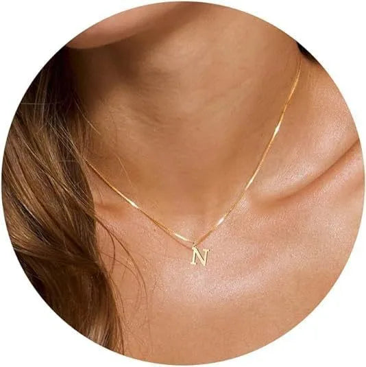 A-Z Initial Necklace 18K Gold Plated Necklace Cute Letter Stainless Steel Necklace for Women