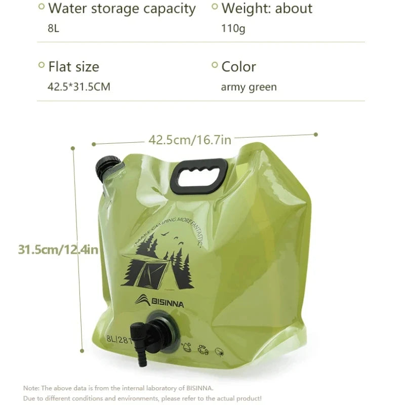 8L Large Capacity Thickened Folding Water Bag Food Grade Soft Portable Water Storage Bag for Outdoor Camping Hiking Travel Use