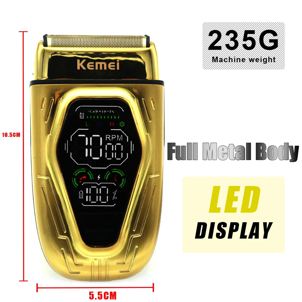 Kemei KM-T360 Professional Electric Shaver – 9W Double Foil, LED Display, Full Metal Body