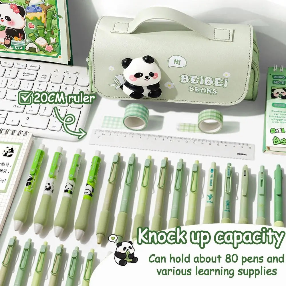 Portable Stationery Storage Pouch 3-layer Large Capacity Pencil Case Students Pencil Box