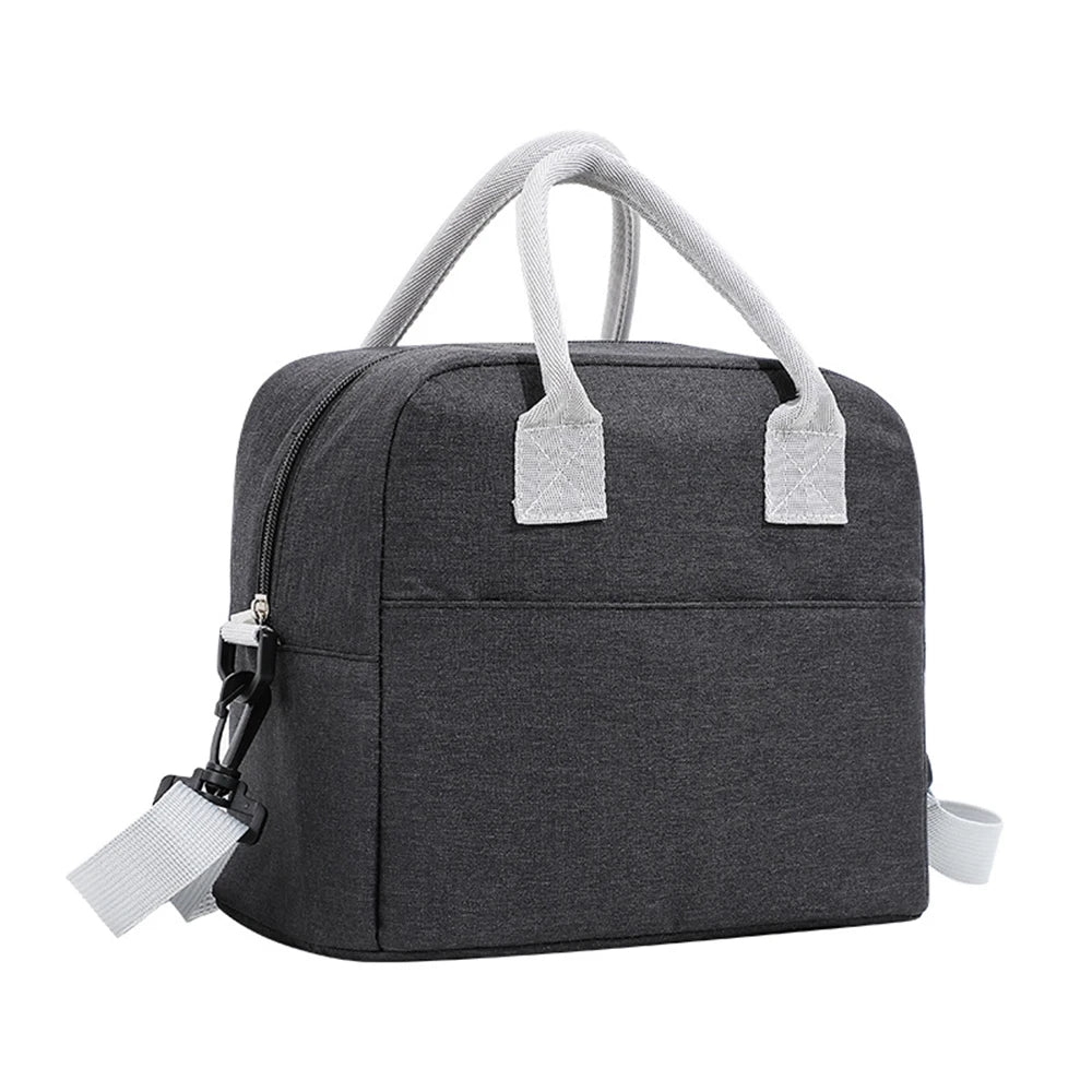 Portable Lunch Bag with Shoulder Strap Handle Cooler Bag Canvas Thermal Food Container for Work Student Picnic Insulated Box