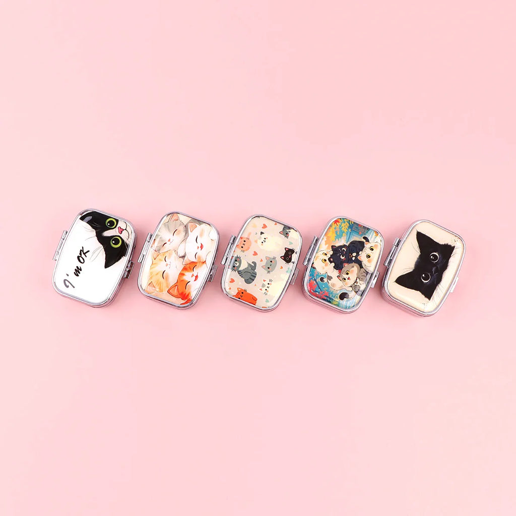 Black Cat Pill Boxes Cartoon Animal Sealed Subpackage Case Portable Travel Jewelry Box Mini Organizer Storage Medicine Case