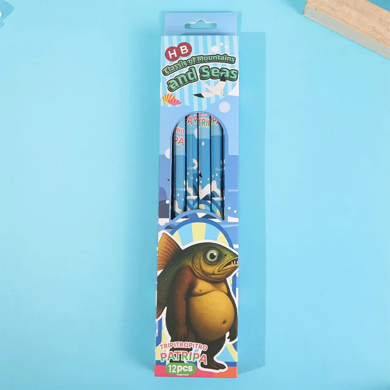12pcs/box Foreign Shan Hai Jing Series HB Pencil with Eraser Pencil Wooden Stick Human Fusion Monster Pencil for back to school