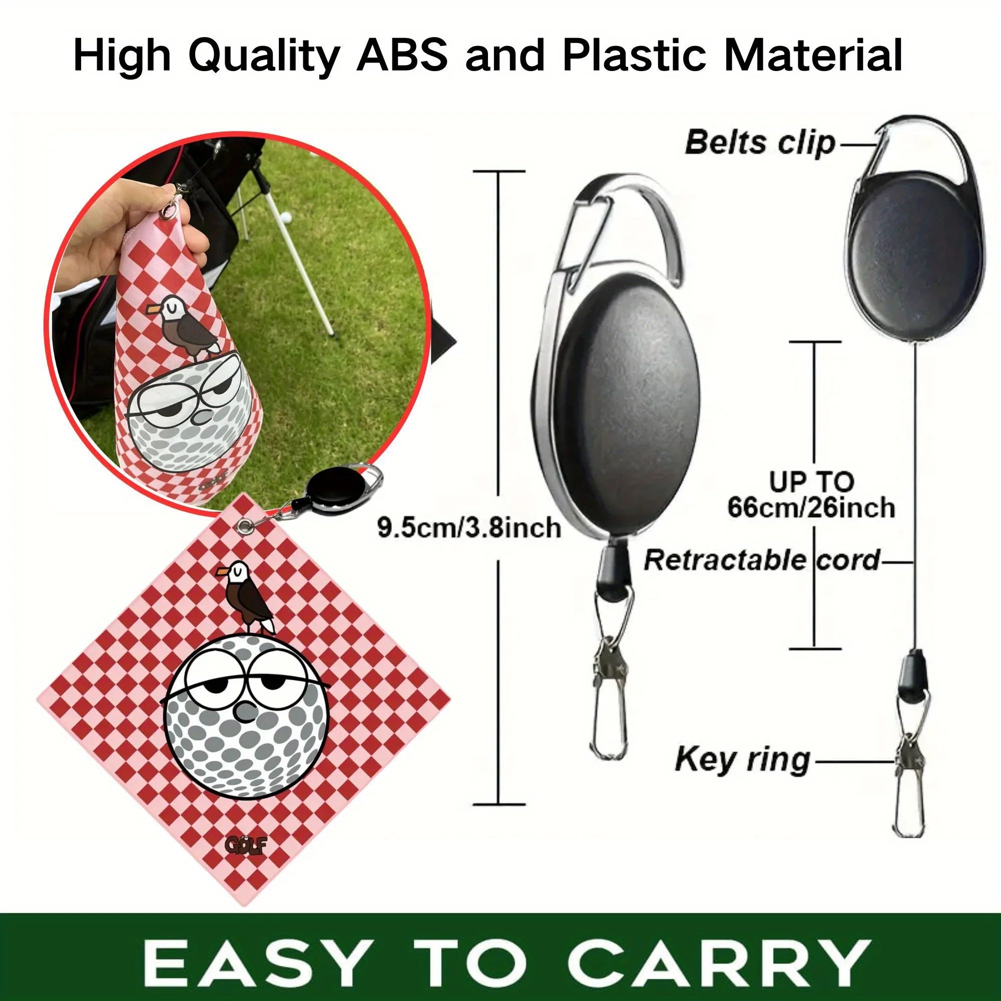 2 counts New High Quality Golf Towels Fashionable and Double Sided Print Telescopic Hook Quick Drying Super Absorbent Soft Fast