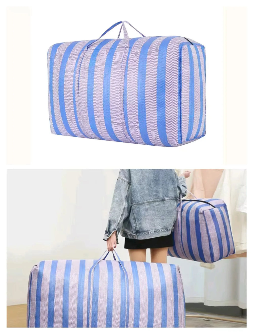 1 waterproof nylon handbag, suitable for storing household clothes and as a moving luggage bag