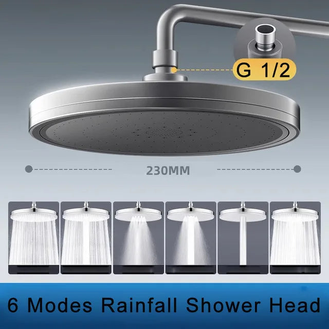 6 Modes Rainfall Shower Head Bathroom High Pressure Top Rain Shower Heads Shower Faucet Accessories With Filter