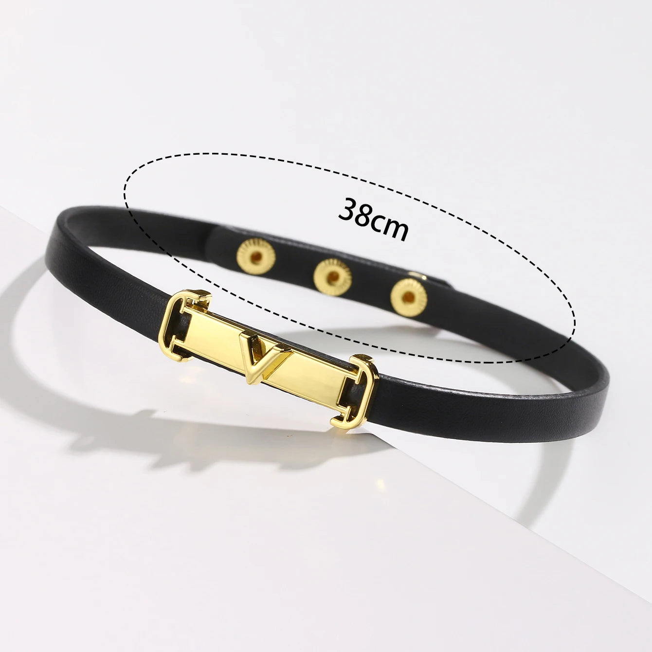 Minimal Geometric Leather Bracelet with Gold-Tone Metal Clasp Adjustable Fashion Wristband for Women Simple Design  Daily Wear