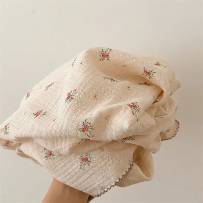 2Layer Blanket for Newborn Baby Floral Cotton Muslin Swaddle Thin Baby Summer Blanket Infant Toddler Baby Bath Towel100X100CM