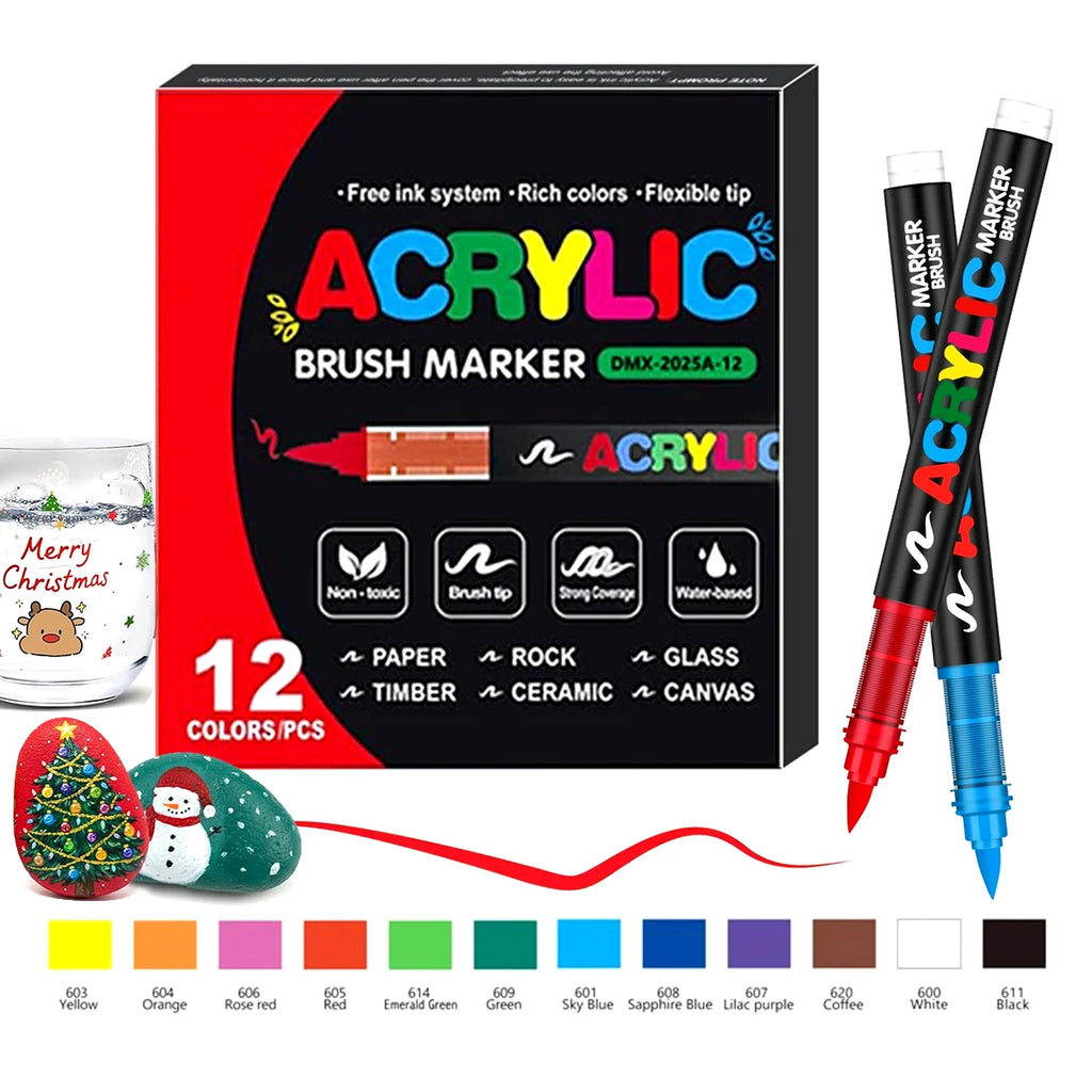 High Quality Acrylic Paint Pens Markers Set Brush Tip Paint Marker For Rock Painting Wood Canvas Stone Christmas Gift DIY Crafts