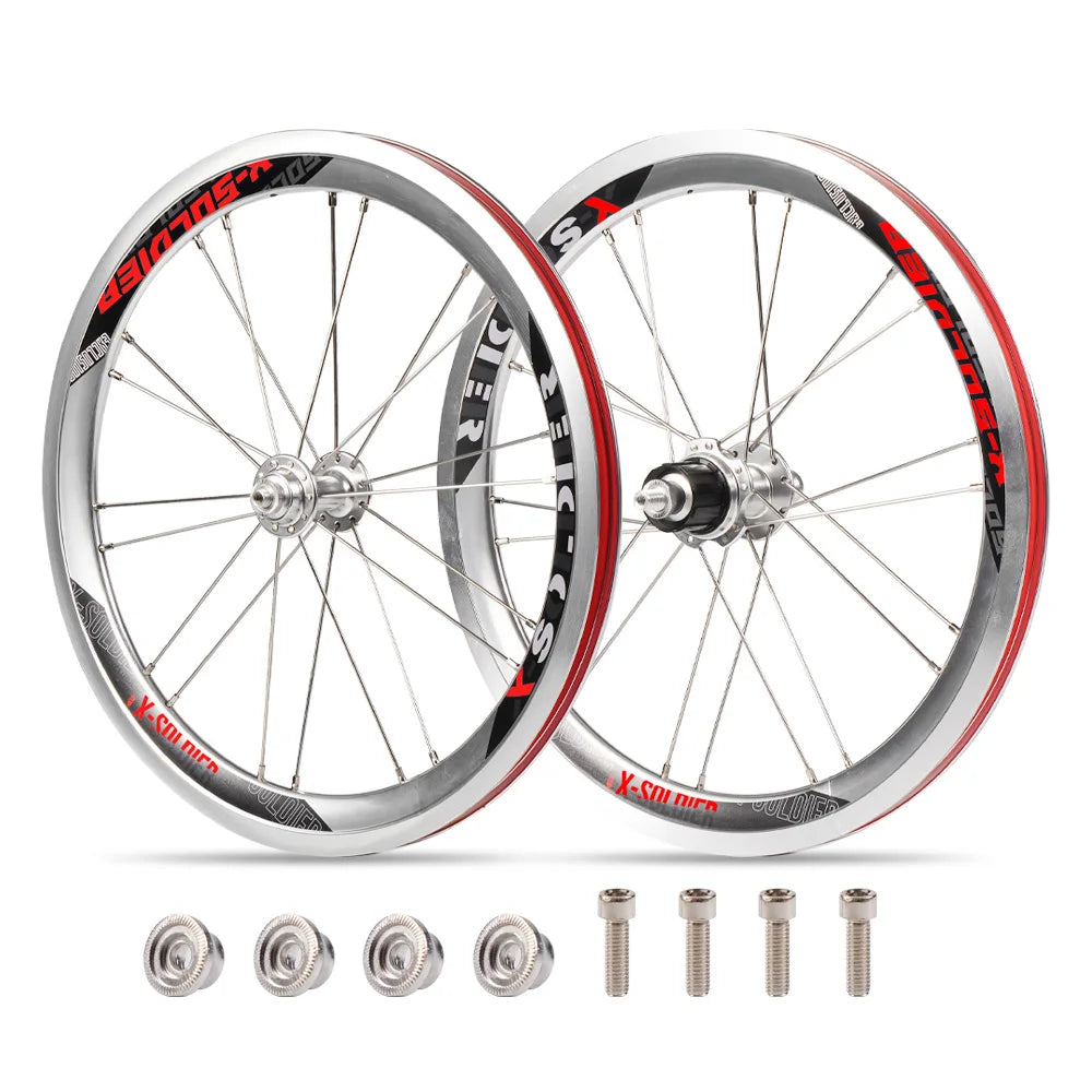 CNC Bicycle Wheelset For Brompton Bike V Brake Wheels, 16" 349 Front 74mm Rear 112mm, Compatible With SHIMANO/SRAM 9/10/11 Speed
