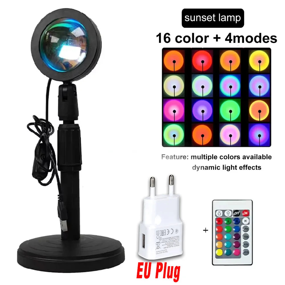 Sunset Lamp Projection Led Lights with Remote 16 Colors Night Light 360° Rotation Rainbow Lights 4 Modes Setting for Photograph