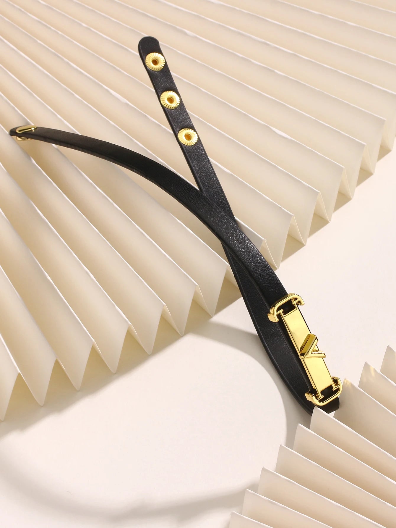 Minimal Geometric Leather Bracelet with Gold-Tone Metal Clasp Adjustable Fashion Wristband for Women Simple Design  Daily Wear