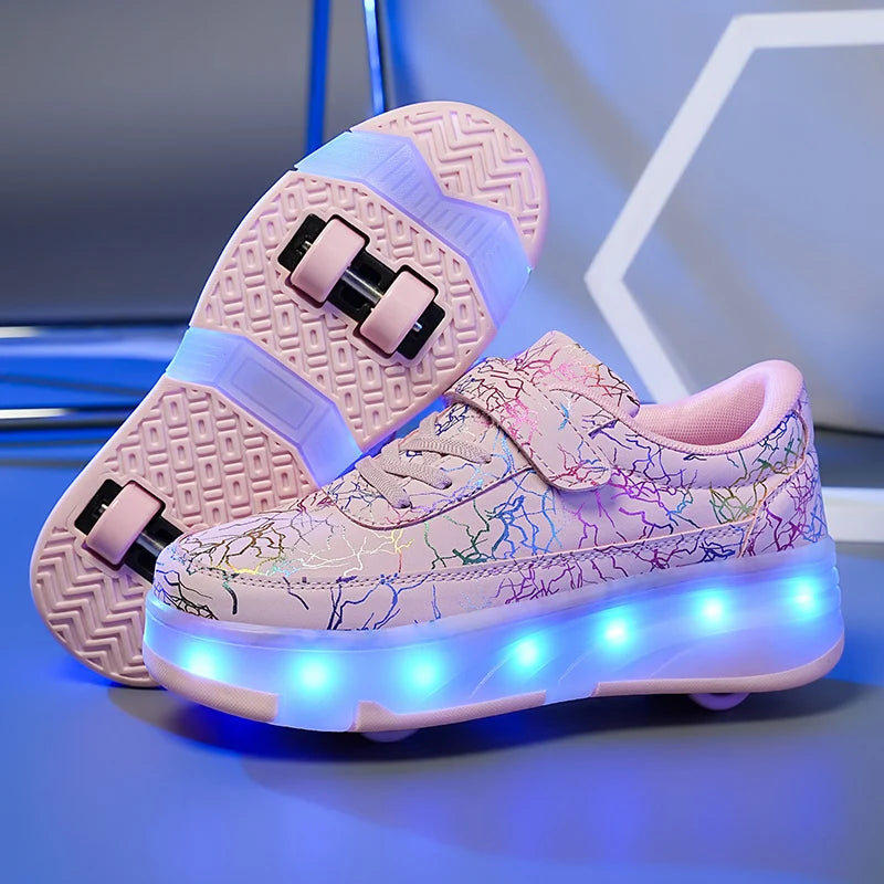 4 Wheel Dual-Use Roller Skates With Detachable Wheels,Sneakers, Boys And Girls Shoes With Wheels,Speed Skate