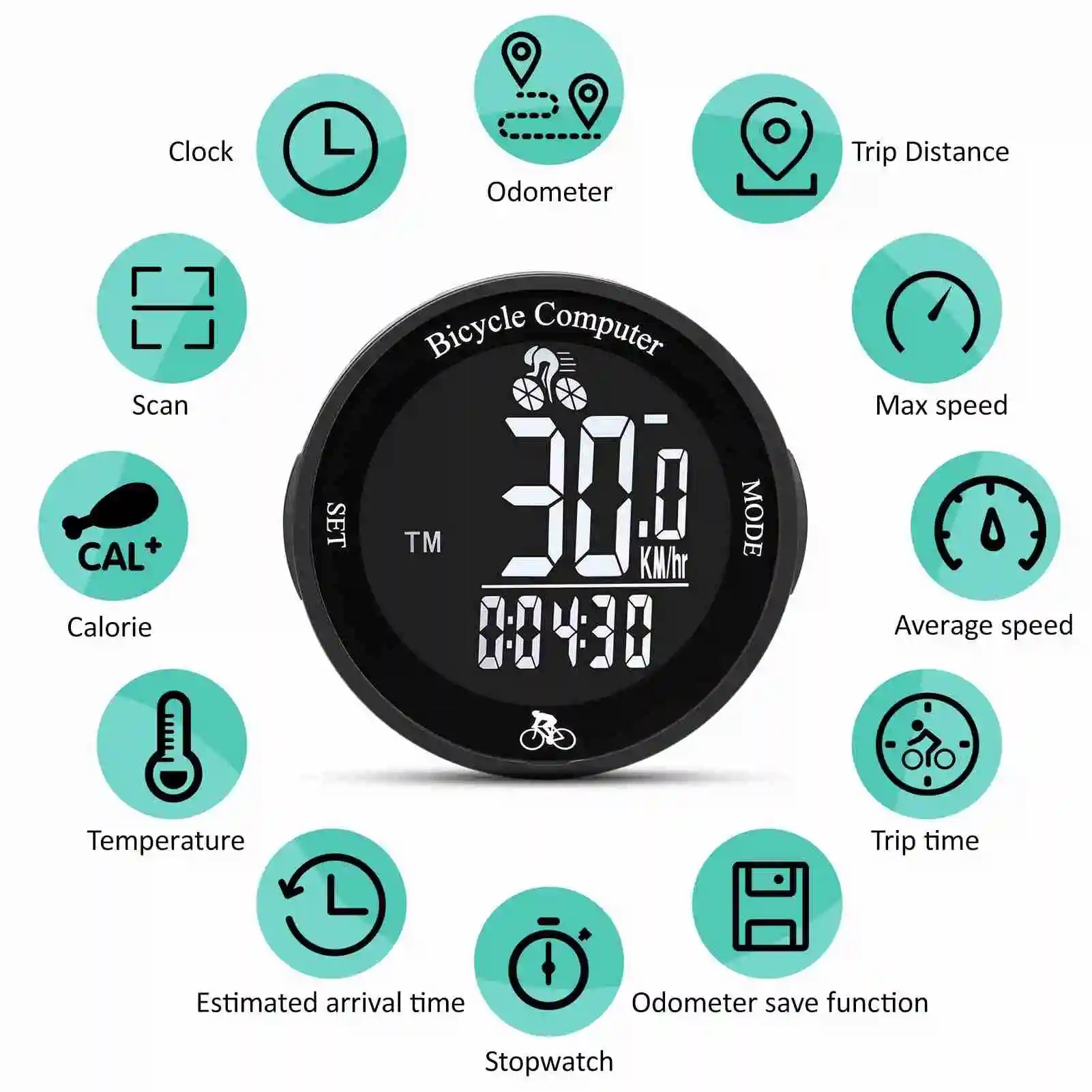 Bike Computer LED Backlight Multifunction Round Wireless Cycle Computer Cycling Odometer Waterproof Bike Computer