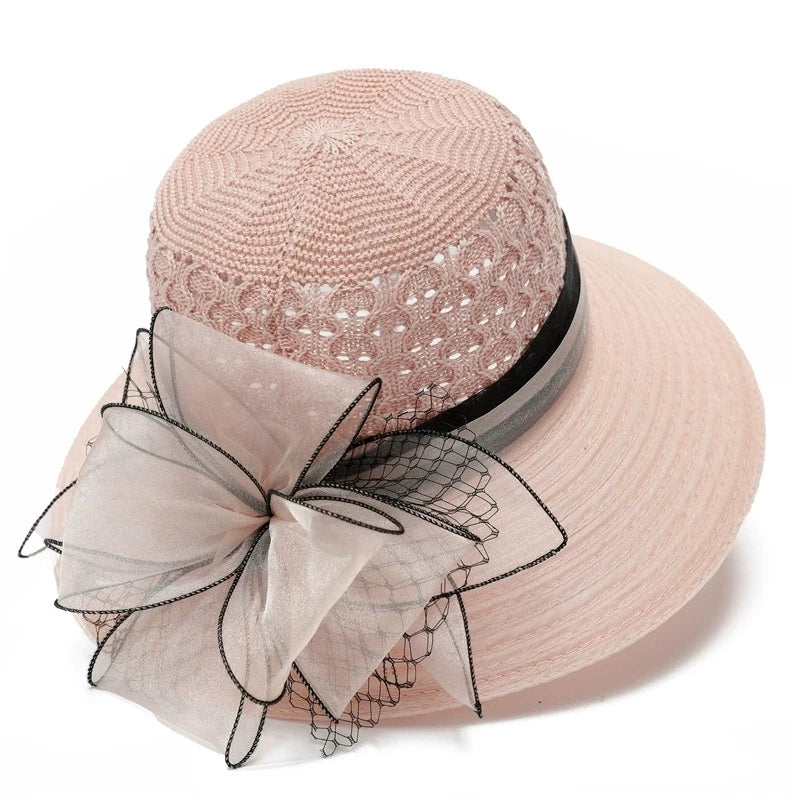 European & American Elegant Knitted Hats Solid Color Big Brim Sun Hat Women Outdoor UV Protection Bucket Hats for Mom