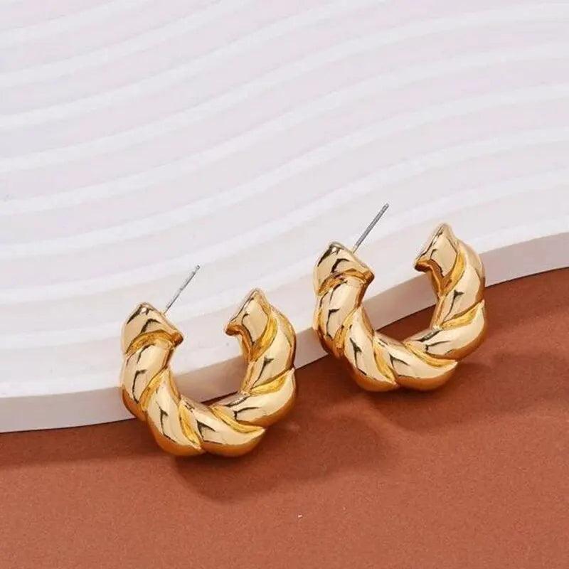 Twisted Crystal Hoop Earrings — Silver Plated