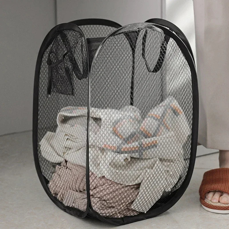 Laundry Basket Collapsible Pop-up Mesh Laundry Basket Clothes Hamper For Dirty Clothes Organizer In Bathroom Washing Room Home