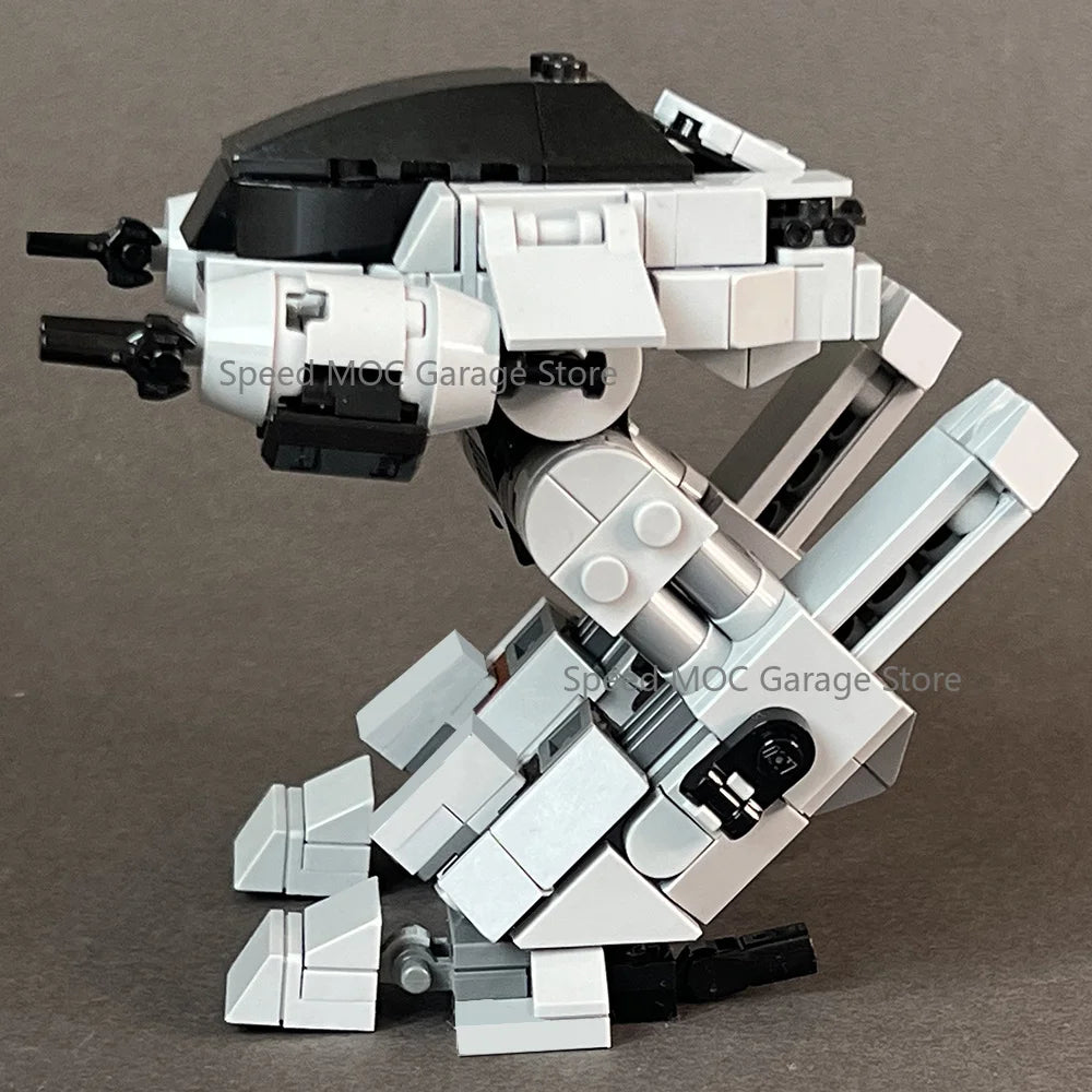 Retro Sci-Fi Enforcement Mech MOC Building Blocks Set - Heavy Combat Robot with Twin Cannons