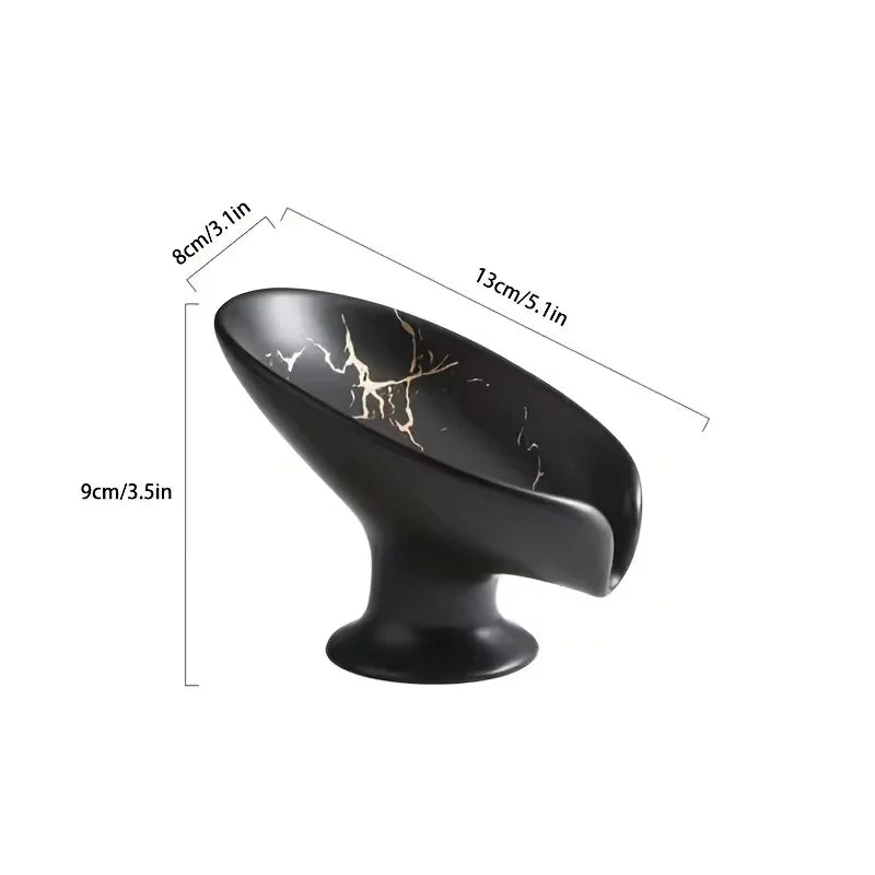 Ceramic self draining water and fertilizer soap rack, marble appearance, leaf shaped soap tray, easy to clean bathroom