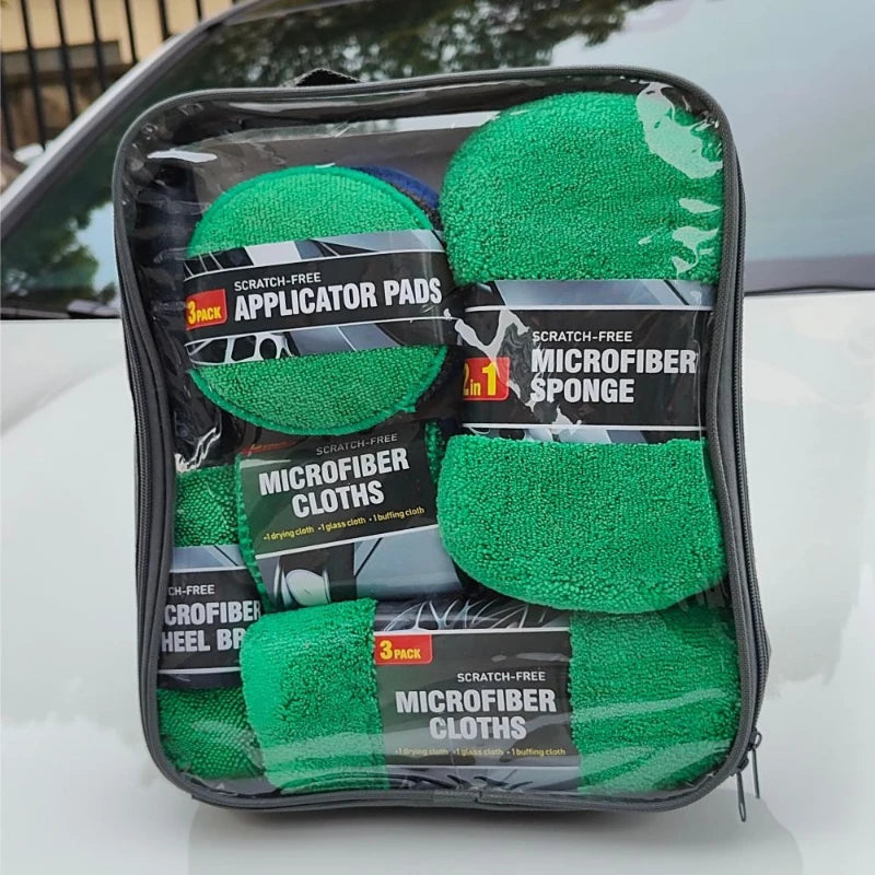 Car Wash 9-piece Set, Car Towel Home Car Beauty Cleaning Gloves Towel Rag Waxing Sponge Wheel Hub Brush