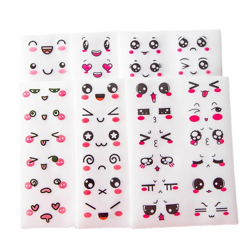 6 Sheets/Set Cute Expression Adhesive Sticker Notebook Hand Account DIY Decoration Transparent Lovely Cartoon Stickers