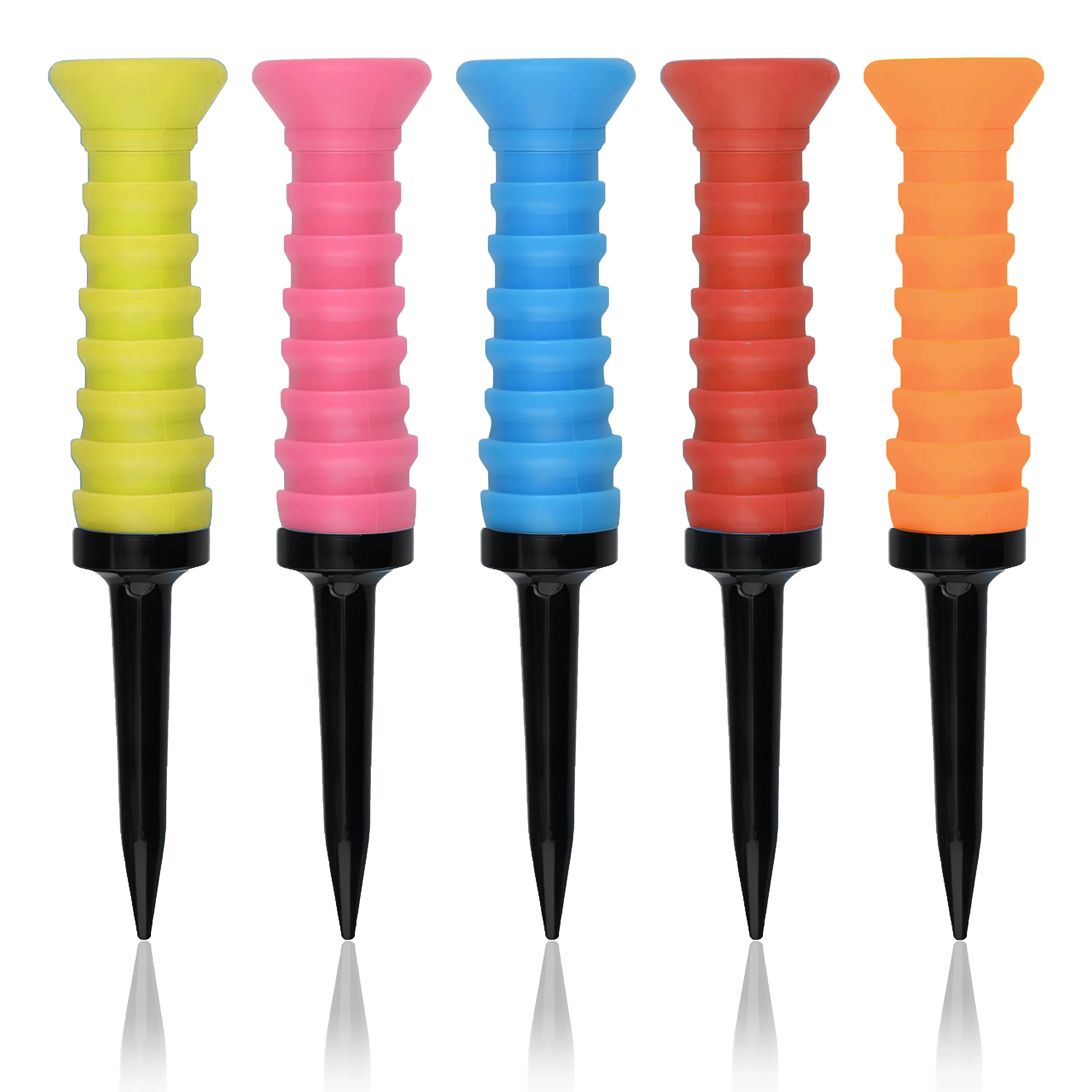 5pcs 360° Flexible Rubber Golf Tees, 3.27in/83mm, Durable, Low Friction, Vibrant Multicolor - Ideal for Everyday Golfers