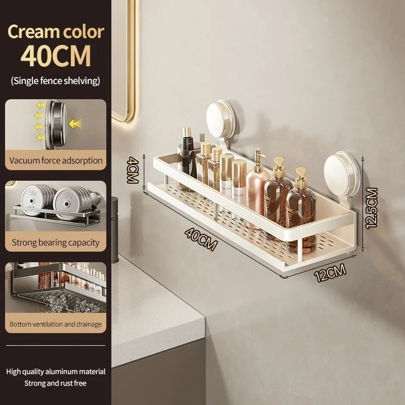 No-Drill Suction Cup storage rack Perforation-free bathroom washstand mounted wall white storage rack Kitchen storage