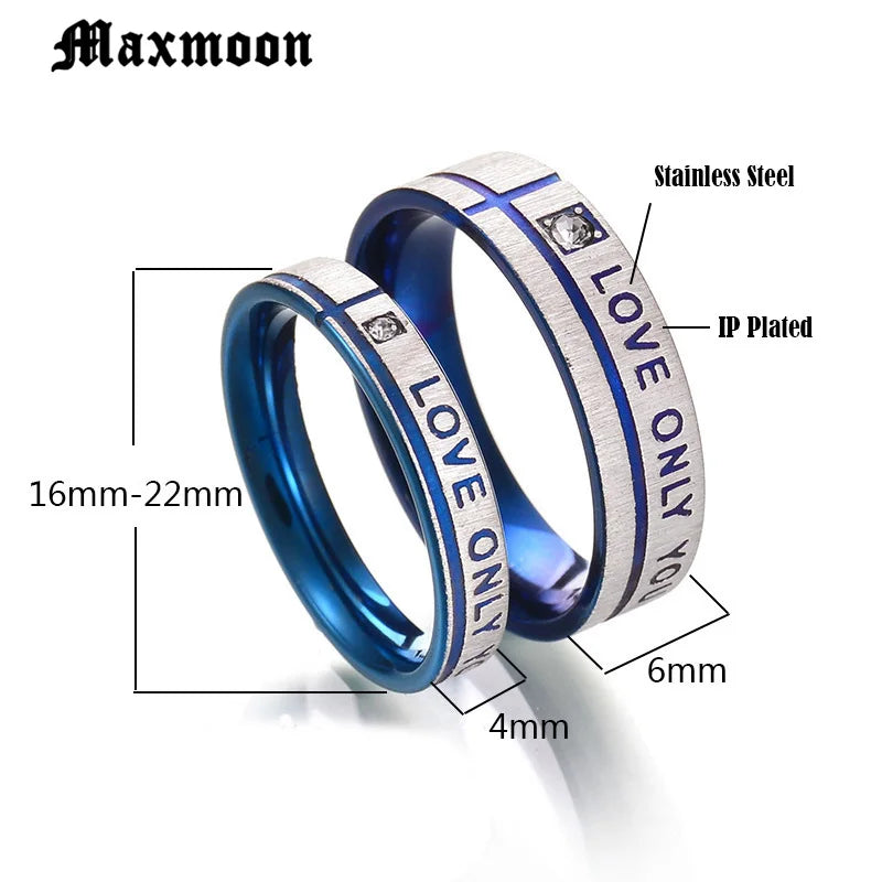 Maxmoon Couple Wedding Band Ring Stainless Steel CZ Stone Anniversary Engagement Promise Ring for Women Men