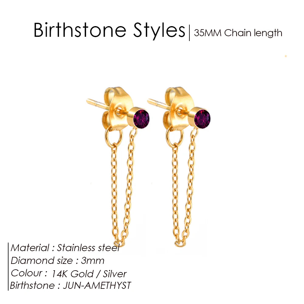 EManco Zircon Birthstone Pendant Earrings 12 Zodiac Signs Stainless Steel Jewelry Party Gifts