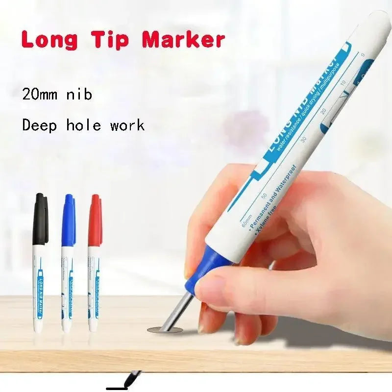 12 Long Nib Markers - Multi-Purpose Red and Black 20mm Deep Hole Markers for Woodworking, DIY Projects and Bathroom Decor