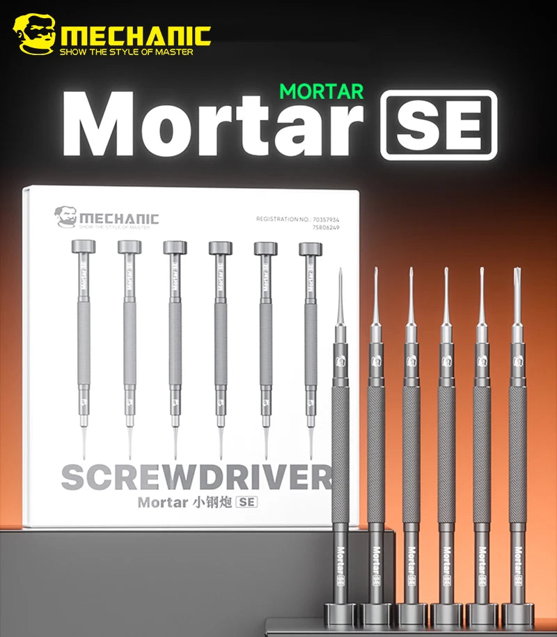 【MECHANIC】Mortar SE 6in1 Anti slip mobile phone repair screwdriver noise reduction S2 steel magnetic screw set Repair Tools Kit