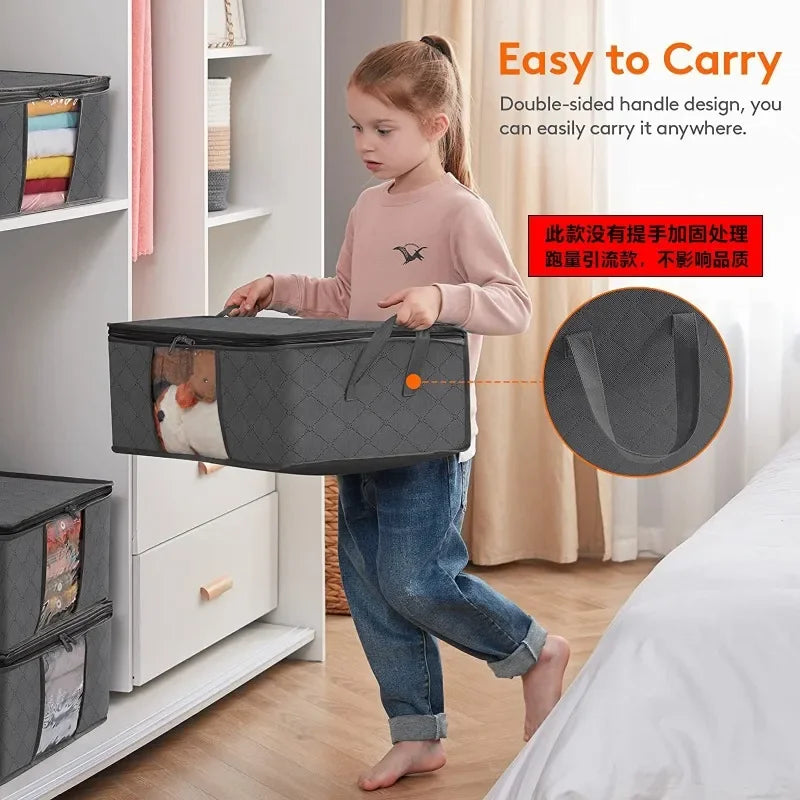 Closet Organizers and Storages Clothes Storage Bag Blanket Storage Foldable Storages Bin Sturdy Sewn By 3 Layers Fabrics